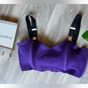 Super Vintage 90s Jota Purple Bralette Top w Boning & Black Suspender Straps L